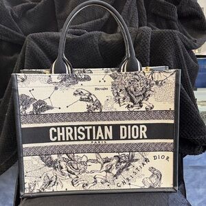 Christian Dior Fabric and Black Leather Medium Book Bag NWOT